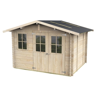Holz-Gartenhaus Olivia 3x2,5 m Blockhaus 25 mm mit Boden, Doppeltür mit Fenstern und Fenster