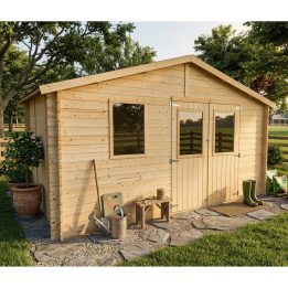 Holz-Gartenhaus Diana 4x2,5 m Blockhaus 25 mm mit Doppeltür mit Fenstern und Fenster