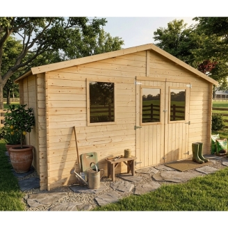 Holz-Gartenhaus Diana 4x2,5 m Blockhaus 25 mm mit Doppeltür mit Fenstern und Fenster