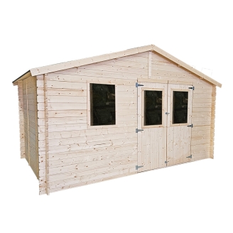 Holz-Gartenhaus Diana 4x2,5 m Blockhaus 25 mm mit Doppeltür mit Fenstern und Fenster