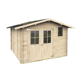 Holz-Gartenhaus Matilde 3x3 m Blockhaus 25 mm mit Boden, Doppeltür mit Fenstern und Fenster
