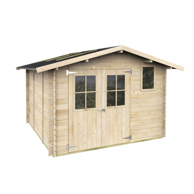 Holz-Gartenhaus Matilde 3x3 m Blockhaus 25 mm mit Boden, Doppeltür mit Fenstern und Fenster