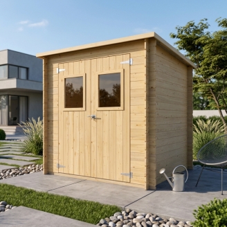 Anlehn-Gartenhaus Arthur 2x2 m Blockhaus 19 mm mit Doppeltür mit Fenstern