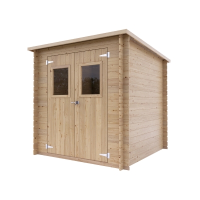 Anlehn-Gartenhaus Arthur 2x2 m Blockhaus 19 mm mit Doppeltür mit Fenstern