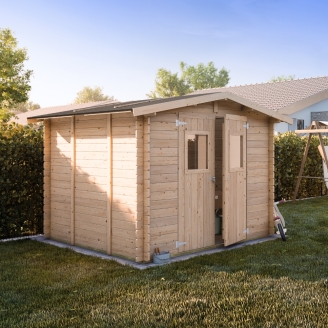 Holz-Gartenhaus Ludovica 2,5x2,5 m Blockhaus 25 mm mit Boden und Doppeltür mit Fenstern