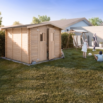 Holz-Gartenhaus Ludovica 2,5x2,5 m Blockhaus 25 mm mit Boden und Doppeltür mit Fenstern