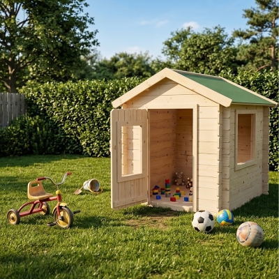 Kinder Gartenhaus aus Holz Heidi 1x1 m Blockhaus 12 mm mit Tür und Fenster