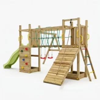 Fungoo Maxi Exposure Holzspielplatz mit Rutsche, Schaukeln, Brücke und Klettergerüst