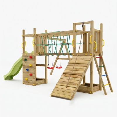 Fungoo Maxi Exposure Holzspielplatz mit Rutsche, Schaukeln, Brücke und Klettergerüst