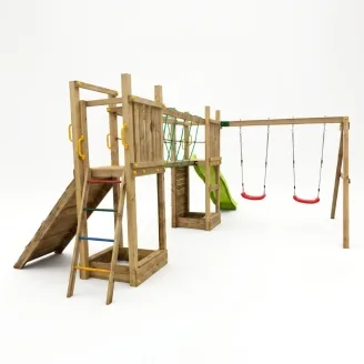 Fungoo Maxi Exposure Holzspielplatz mit Rutsche, Schaukeln, Brücke und Klettergerüst