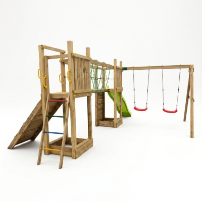 Fungoo Maxi Exposure Holzspielplatz mit Rutsche, Schaukeln, Brücke und Klettergerüst