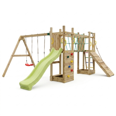 Fungoo Maxi Exposure Holzspielplatz mit Rutsche, Schaukeln, Brücke und Klettergerüst