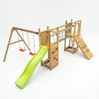 Fungoo Maxi Exposure Holzspielplatz mit Rutsche, Schaukeln, Brücke und Klettergerüst
