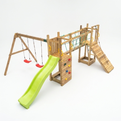 Fungoo Maxi Exposure Holzspielplatz mit Rutsche, Schaukeln, Brücke und Klettergerüst